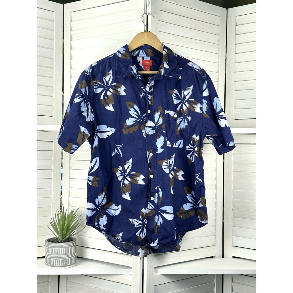 Mossimo Supply Co. XL Navy Hibiscus Floral Hawaiian Tropical Shirt 100% Cotton